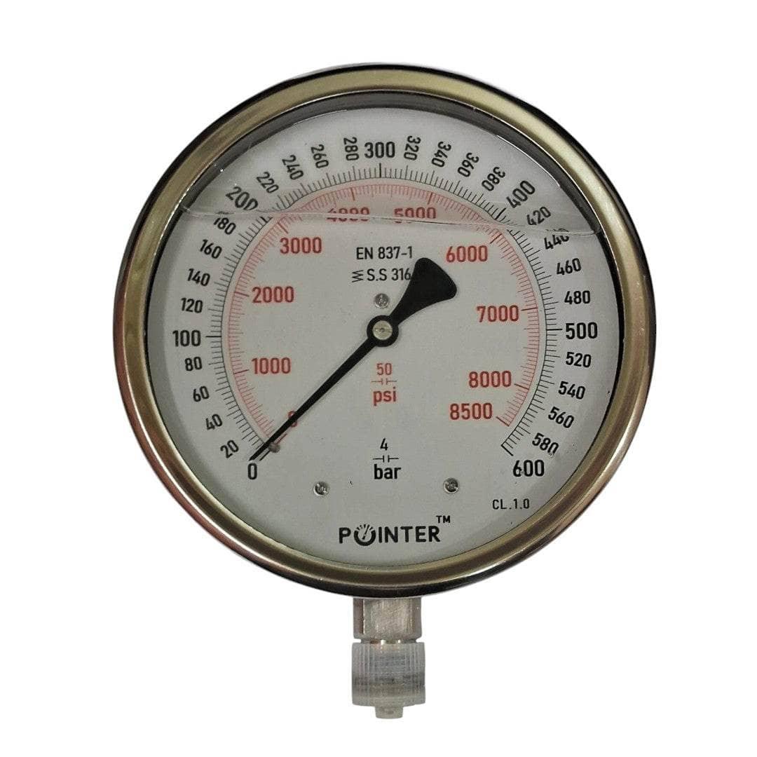 150MM Dial High Pressure Gauge Dual Scale 600 BAR 8500 PSI 1-2 BSP Connection Stellergear - StellerGear