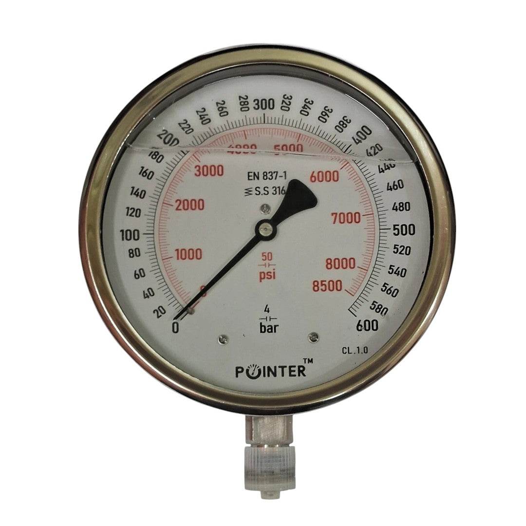 150MM Dial High Pressure Gauge Dual Scale 600 BAR 8500 PSI 1-2 BSP Connection - StellerGear