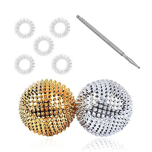Acupressure Bio-Magnetic Balls with Jimmy (Steel) and 5 Sujok Finger Ring, Set of 2 - StellerGear