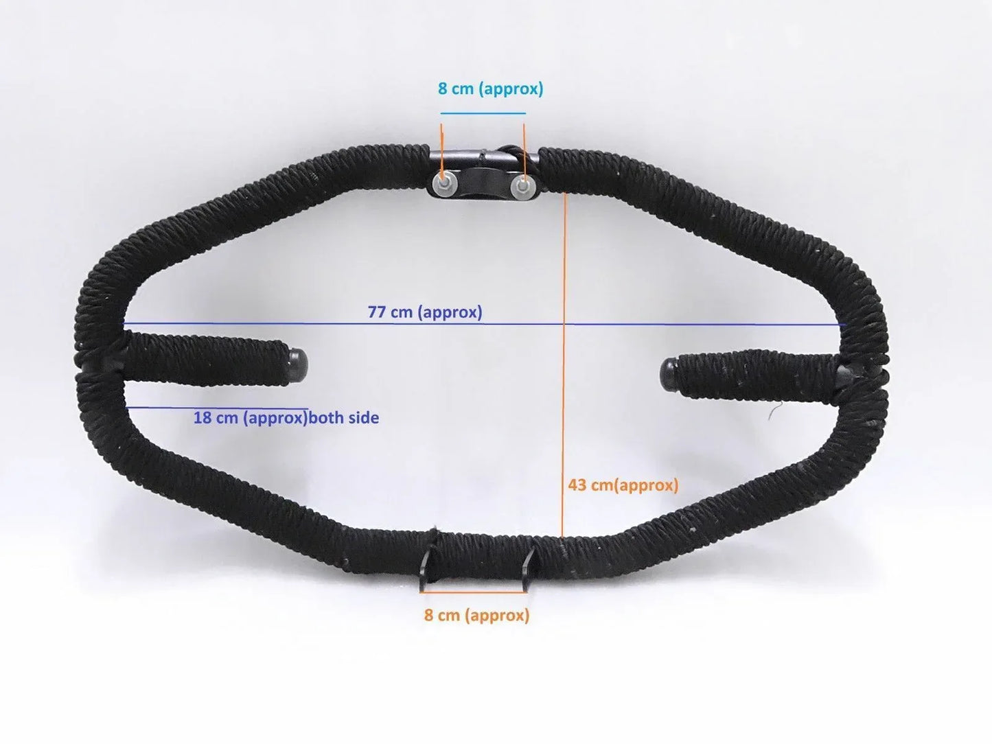 Black rope-wrapped front leg guard crash bar with metal clips