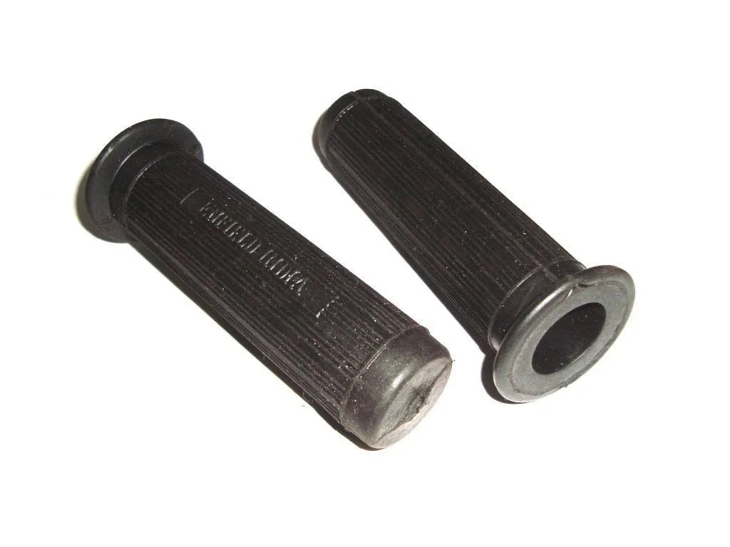 Royal Enfield handlebar grips: black rubber with metal end rings
