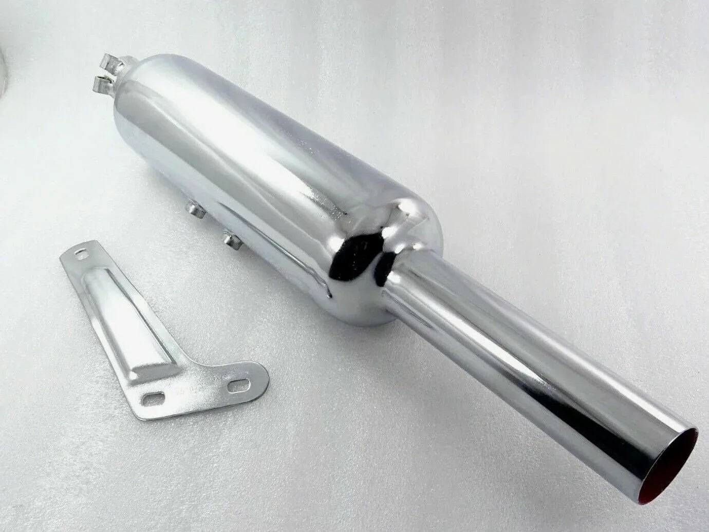Royal Enfield chrome exhaust silencer, 2-inch diameter, made from durable metal for noise reduction