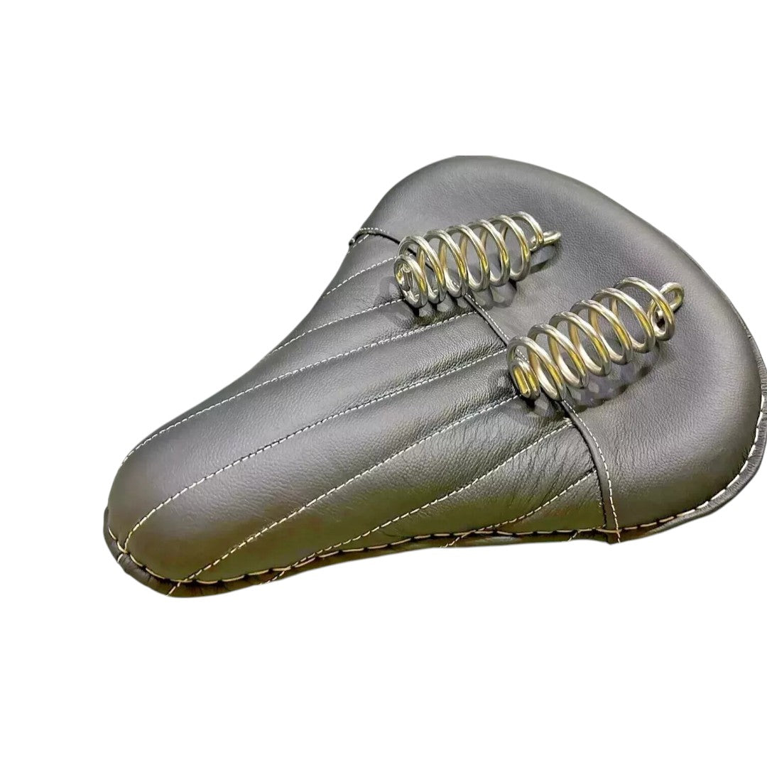 Black Leather Front Saddle Seat designed for Royal Enfield Classic 350 with spring supports