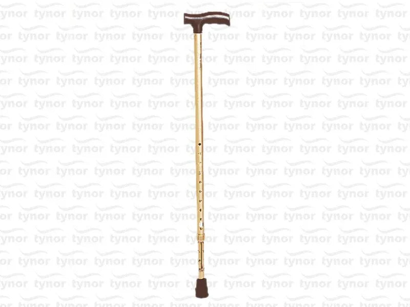 L-type walking stick with hand grip and wrist strap, metallic shaft