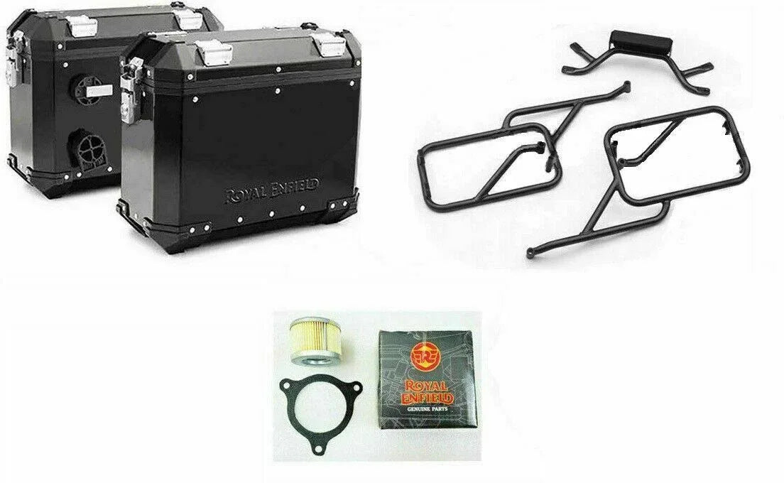Black Panniers & Rails Set with Free Oil Filter FOR Royal Enfield Himalayan - StellerGear