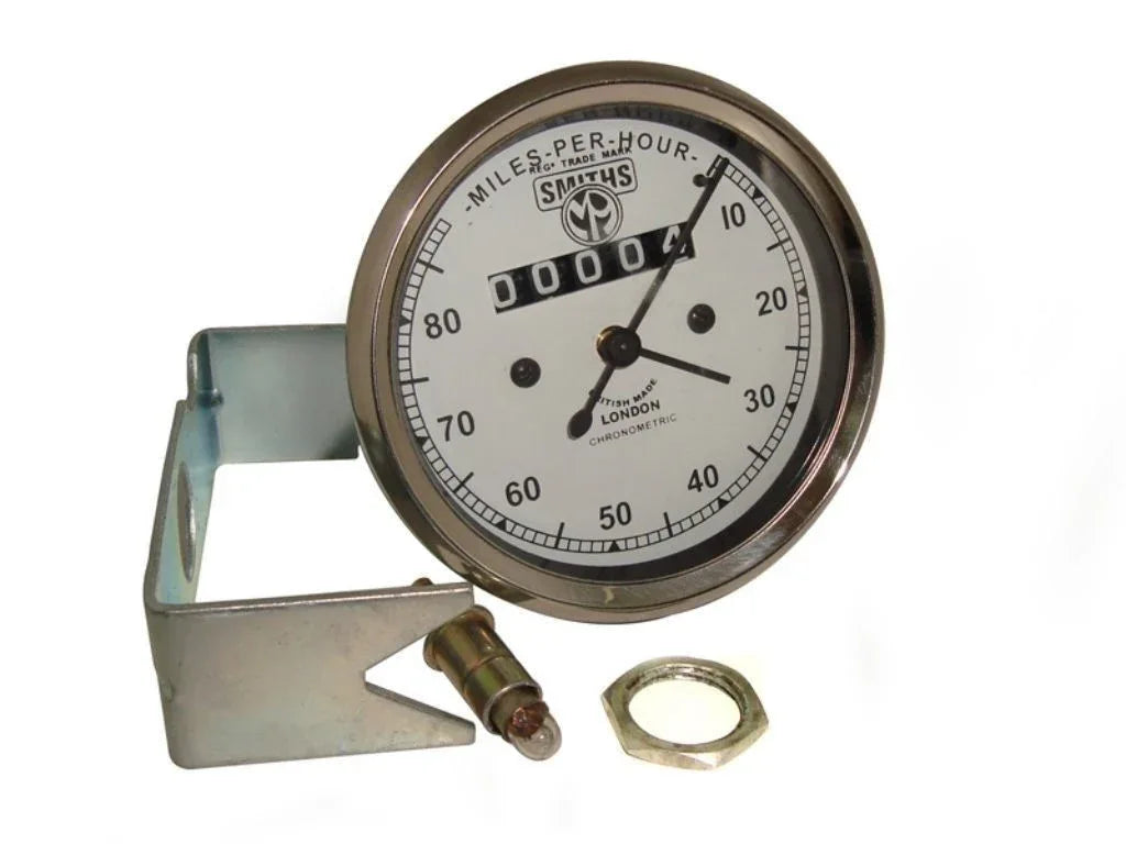 Vintage Triumph Smiths Replica 0-80 MPH White Face Speedometer - StellerGear