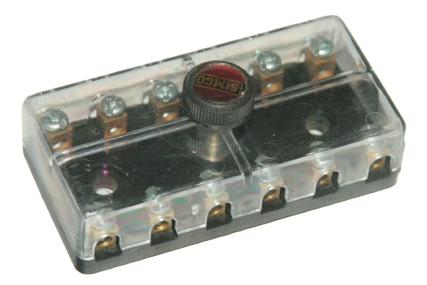 Plastic inline fuse holder with 6 poles for secure electrical connections in vehicles