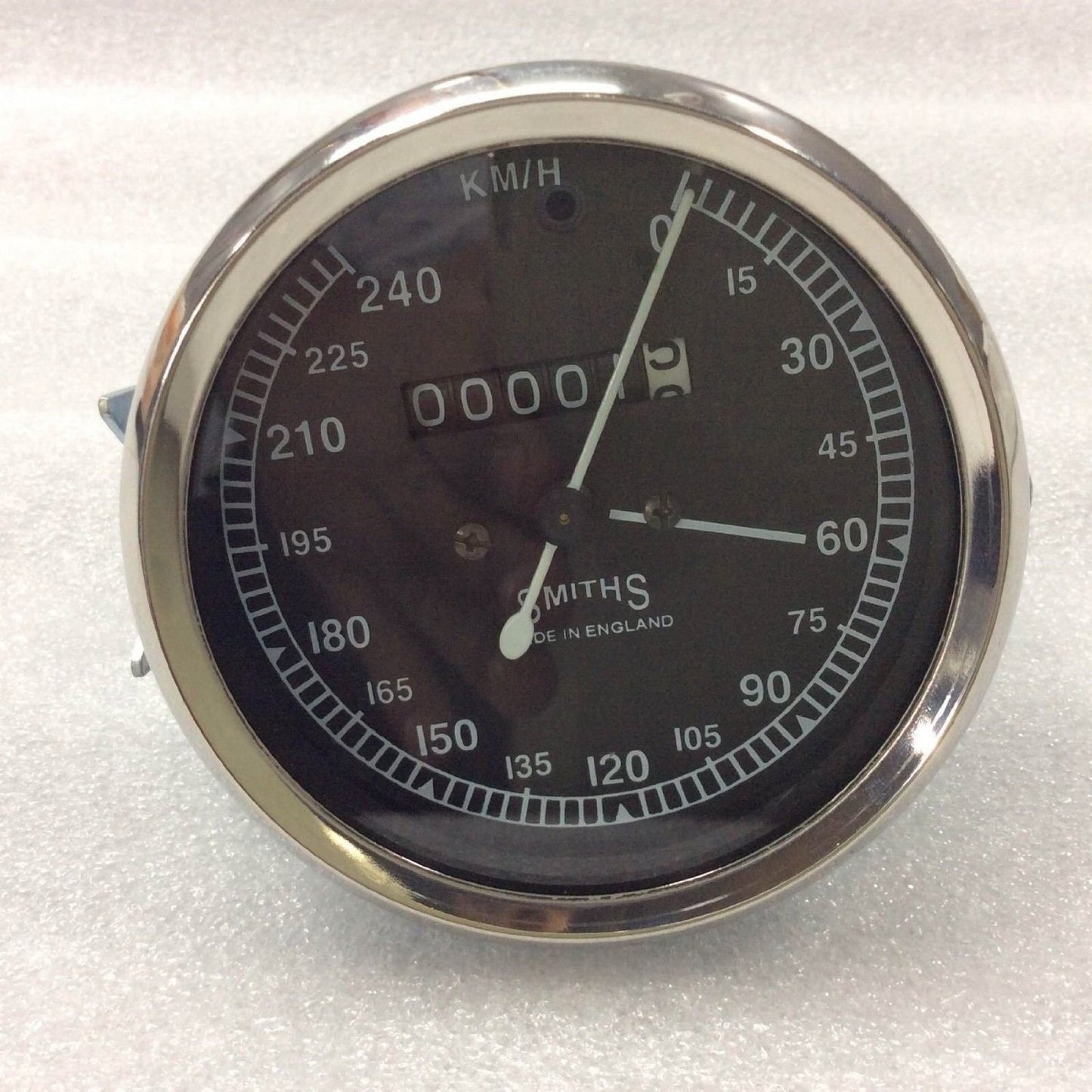 Smiths motorcycle speedometer, 120mm diameter, chrome finish, for accurate speed tracking on motorcycles