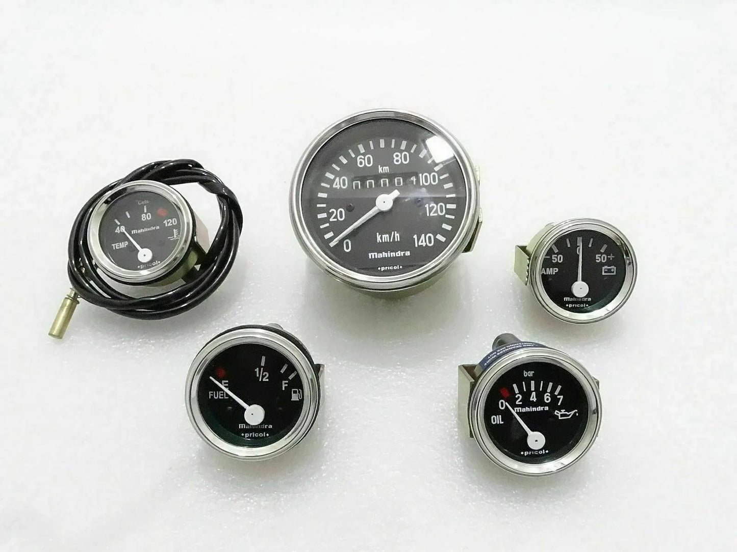 Mechanical Jeep speedometer and temperature gauge set with multiple round dials