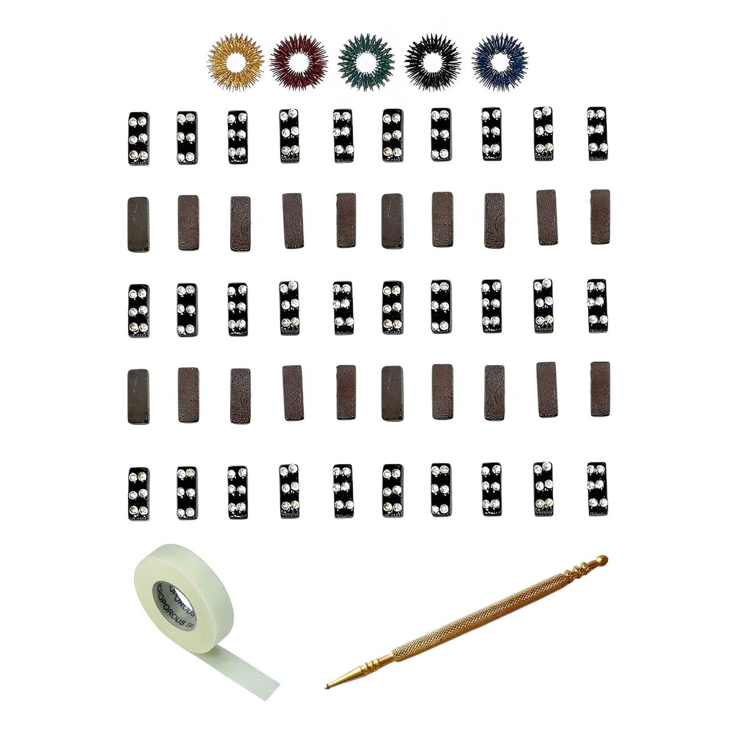 Sujok acupressure magnets set featuring cluster bar magnets, slim jimmy, and rings for therapy