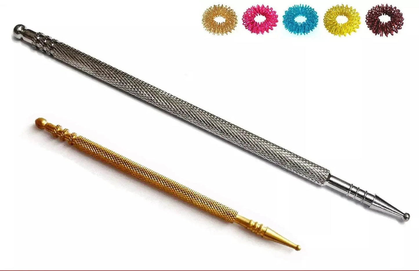 Sujok acupressure metal probe slim and silver with rings for effective diagnosis