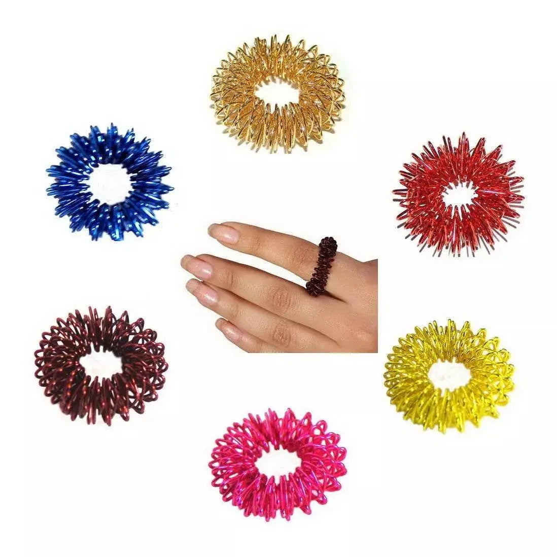 Sujok acupressure rings in various colors for finger massage and improved circulation