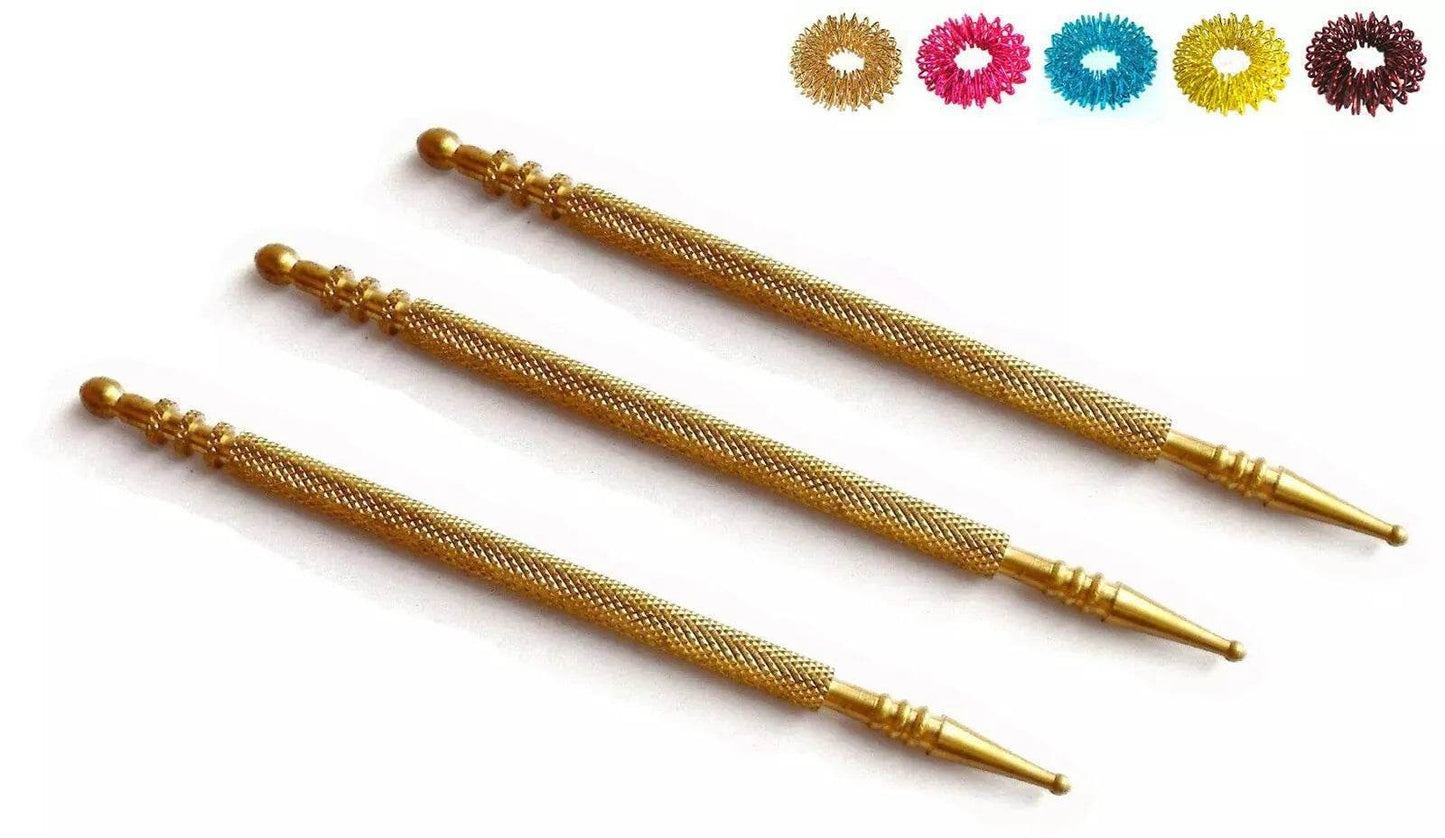 Sujok Probe Acupressure Set Brass Metal Diagnostic Slim Jimmys Free 5pcs Ring - StellerGear