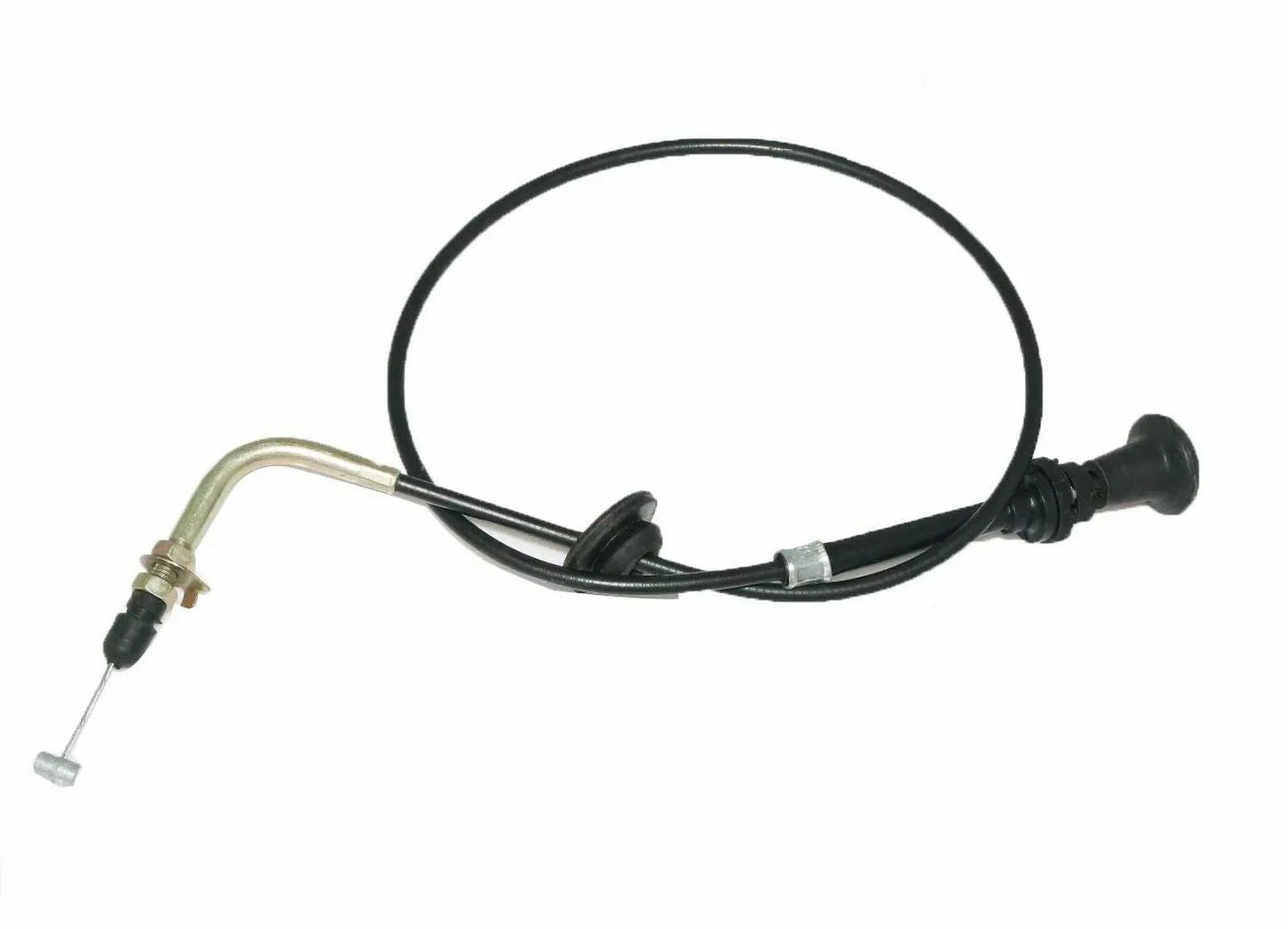 Manual choke cable with black rubber boot and metal fittings