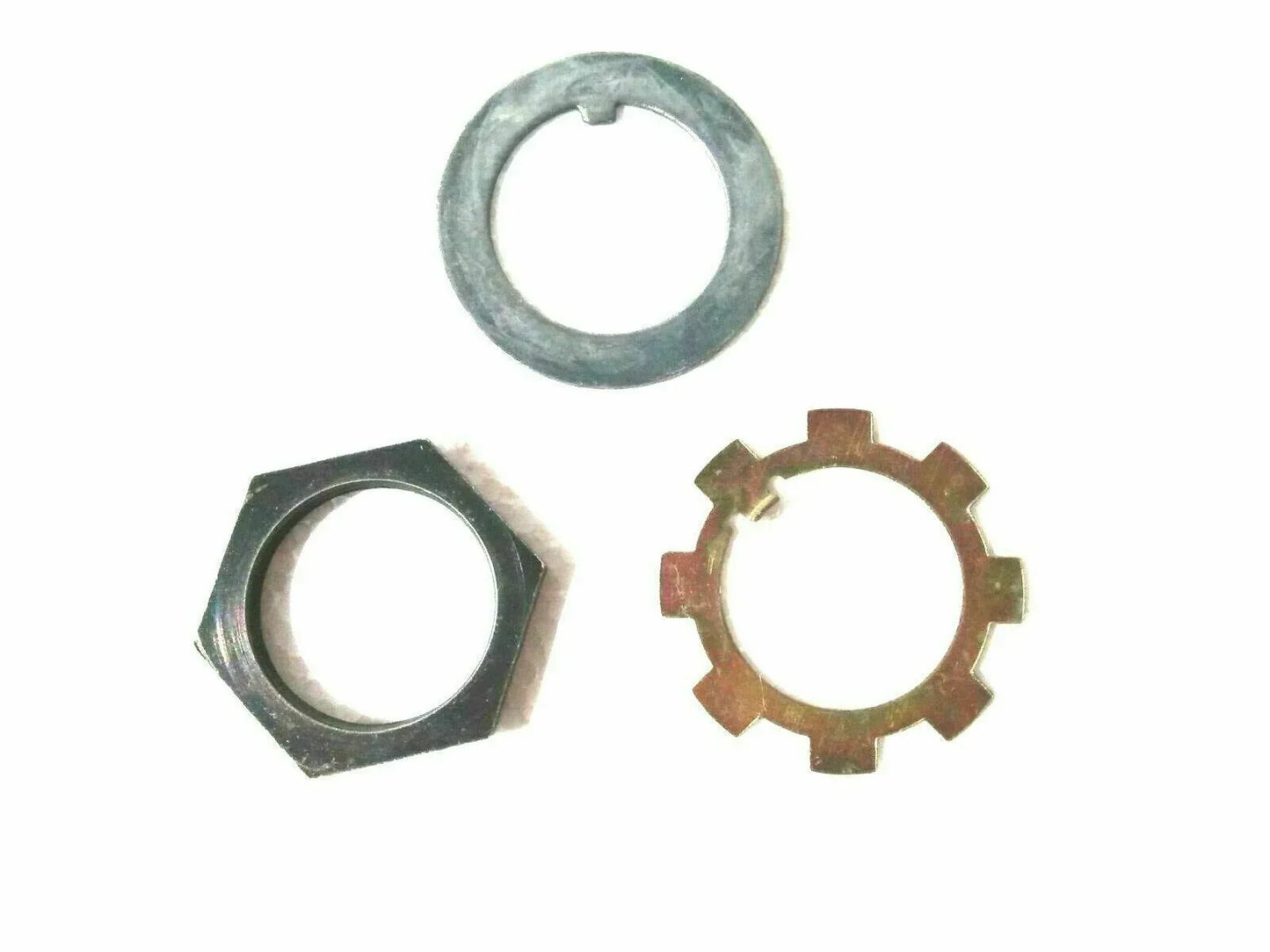 Metal lock washer and chuck nut set, with toothed nut and flat ring washer