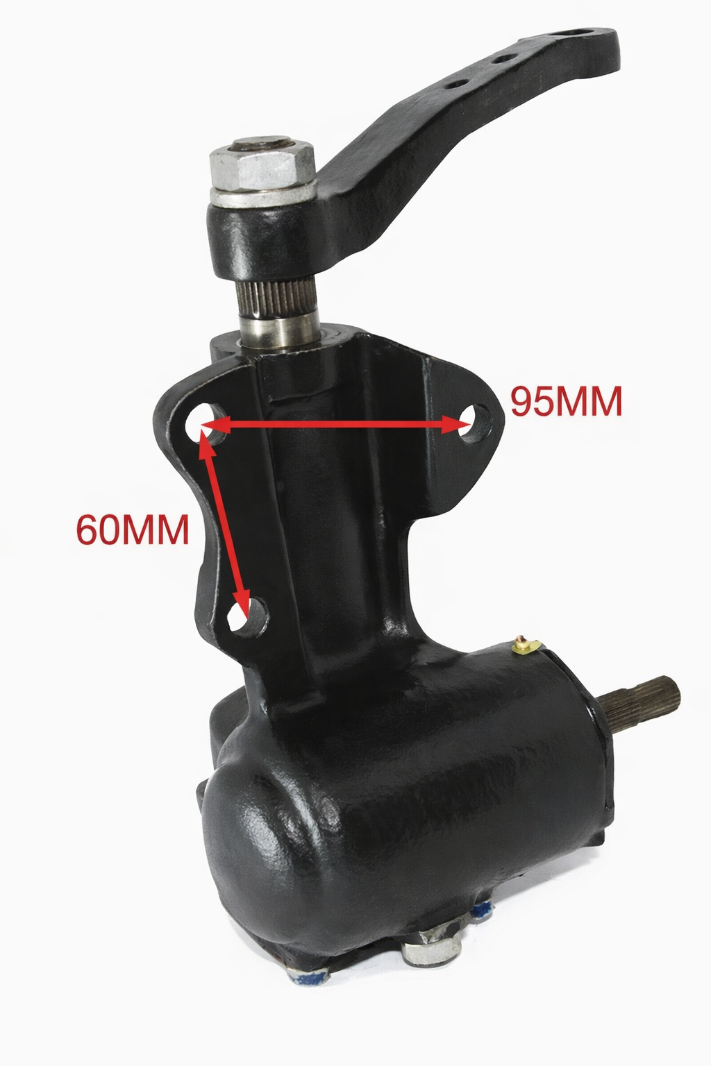 Steering gear box Suzuki Samurai, durable metal construction, dimensions 95mm x 60mm for precise steering control