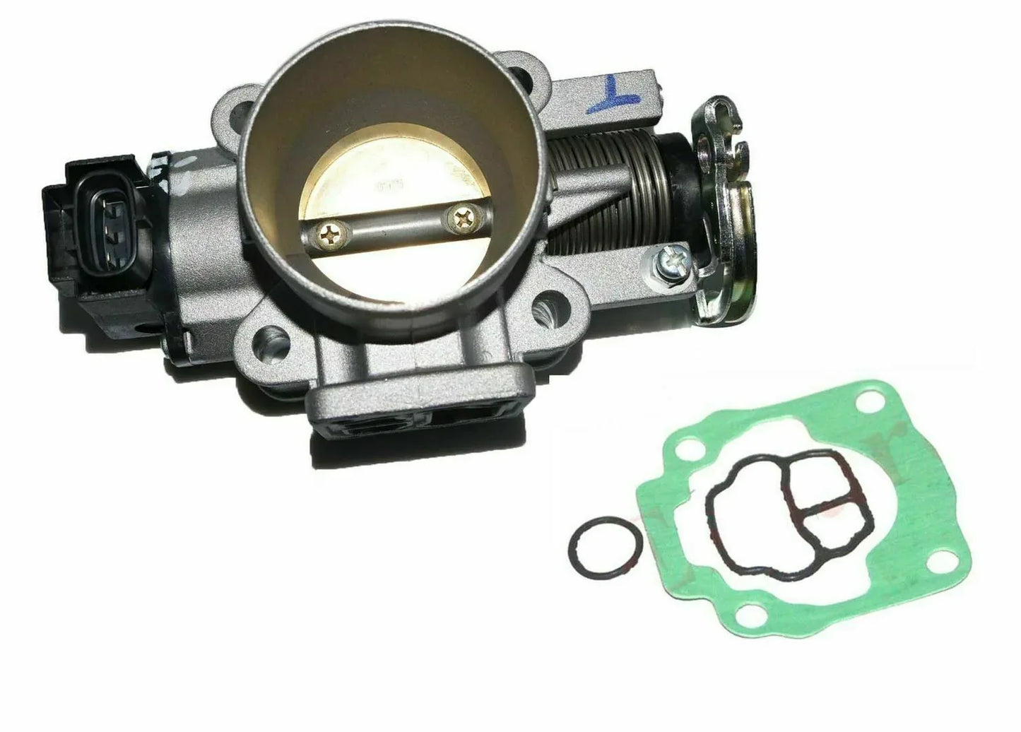 Motorcycle throttle body assembly with gasket and O-ring, silver and black