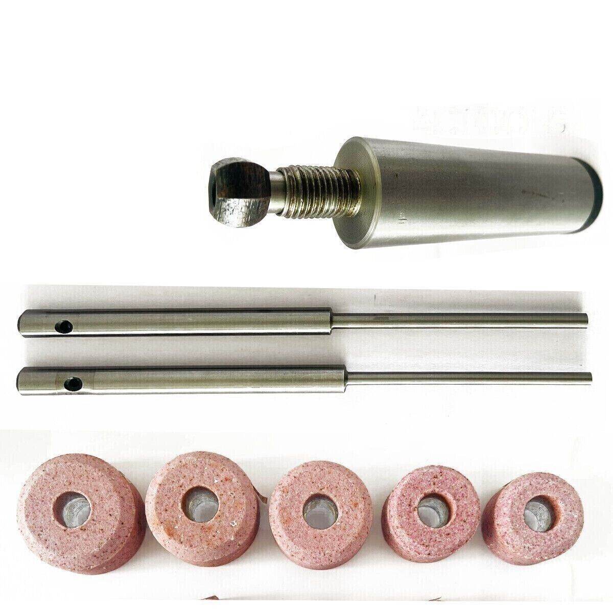 Valve seat grinding stone set with Black & Decker holder, ideal for precise automotive engine work