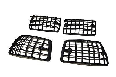 Black Indicator Lens Grill Protector Set for Vespa PX engine numbers, durable plastic, perfect fit.