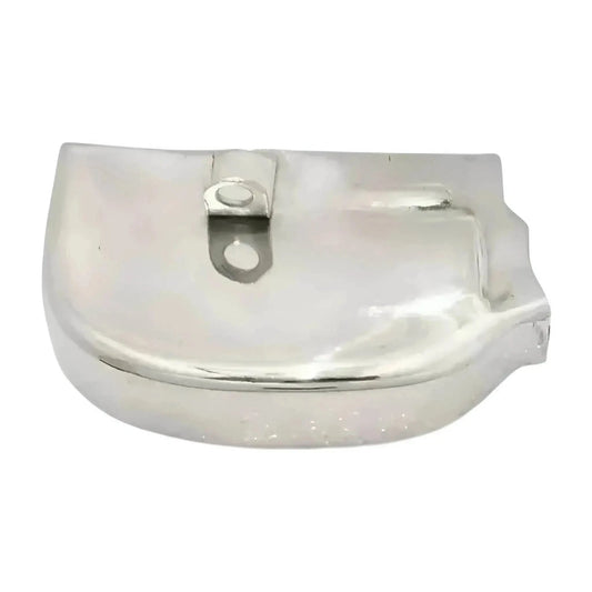 Vespa selector box cover, chrome metal with mounting tab and round hole