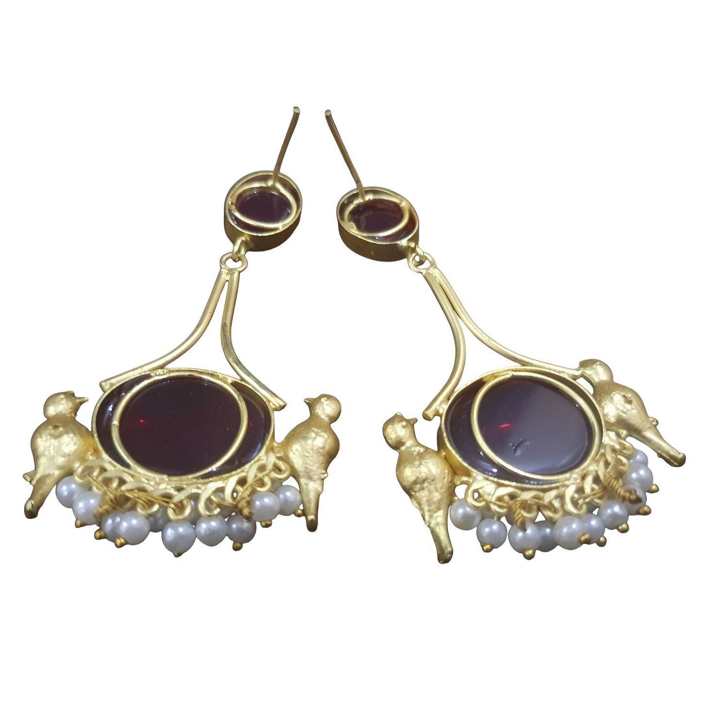 Vintage bird dangle earrings featuring elegant gold design and colorful gemstones