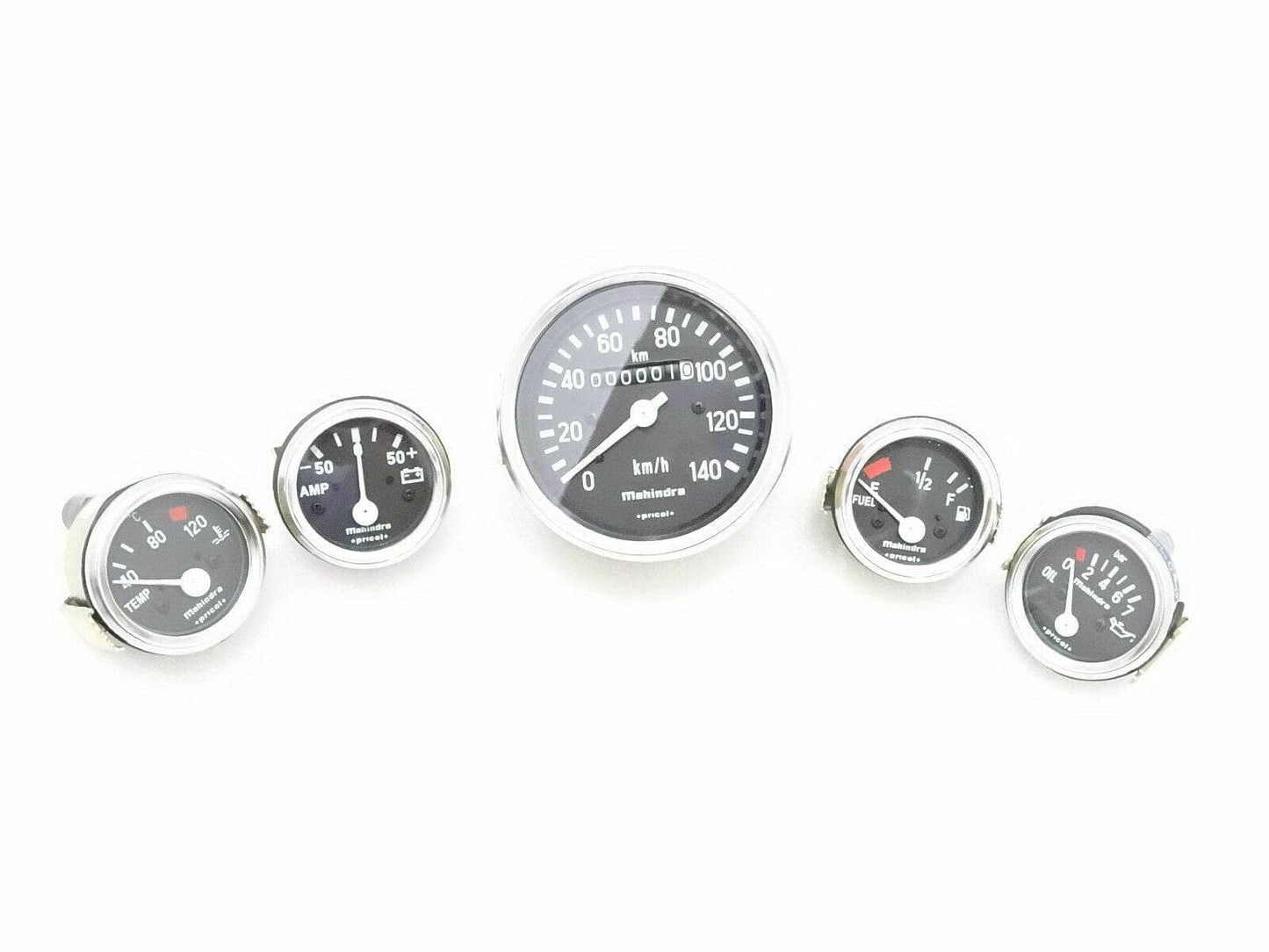 Complete Willys Jeep gauge kit with speedometer, temperature, oil, fuel, and amp gauges
