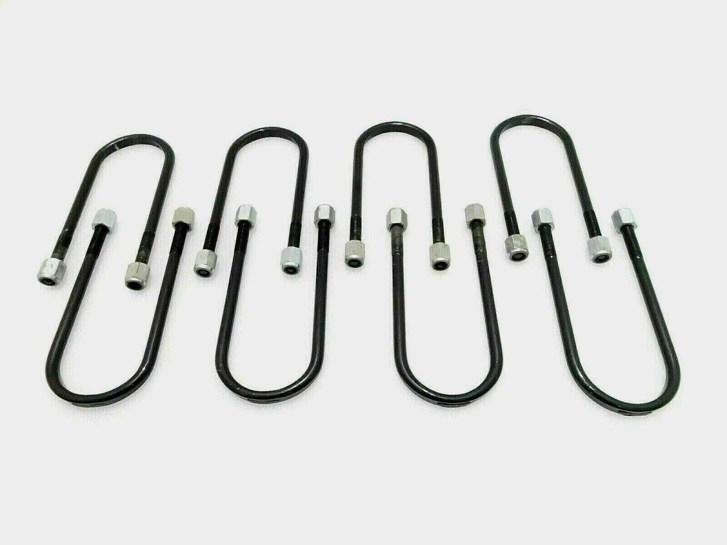 Willys Jeep leaf spring U bolt set, durable black steel clips for secure suspension mounting