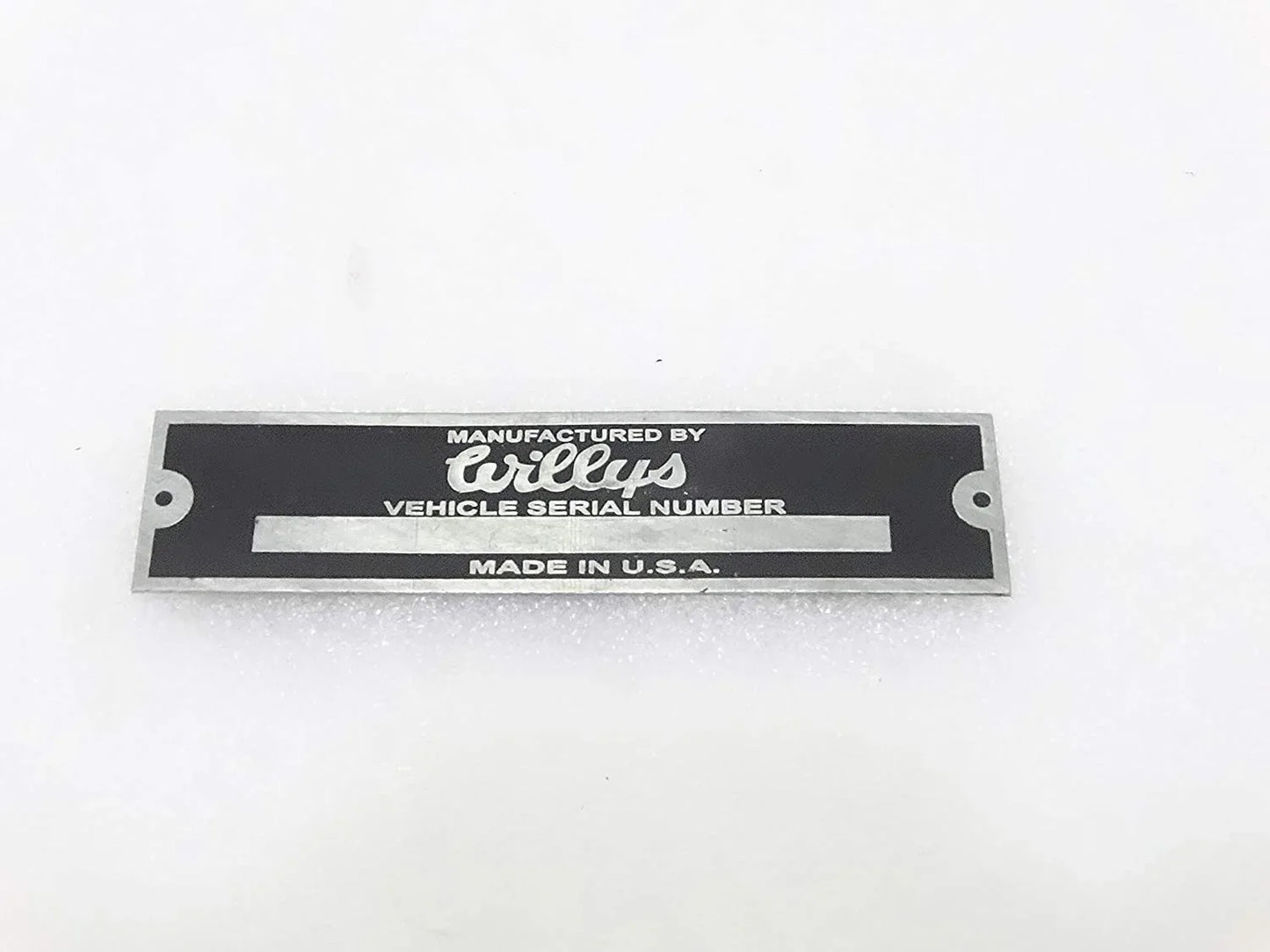 WILLYS VEHICLE SERIAL NUMBER DATA PLATE in aluminum, measuring 6 inches, used for vehicle identification