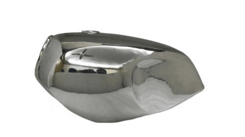 Aftermarket Yamaha RD350LC fuel tank 1980 in polished metal finish for motorcycle restoration