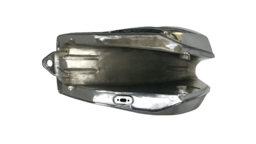 Yamaha RD350LC fuel tank 1980 featuring a sleek, shiny metallic surface designed for aftermarket use
