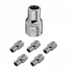 1/2 in drive hex/bi-hex sockets set, chrome finish, with multiple sizes