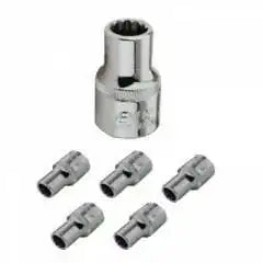 1/2 in drive hex/bi-hex sockets set, chrome finish, with multiple sizes