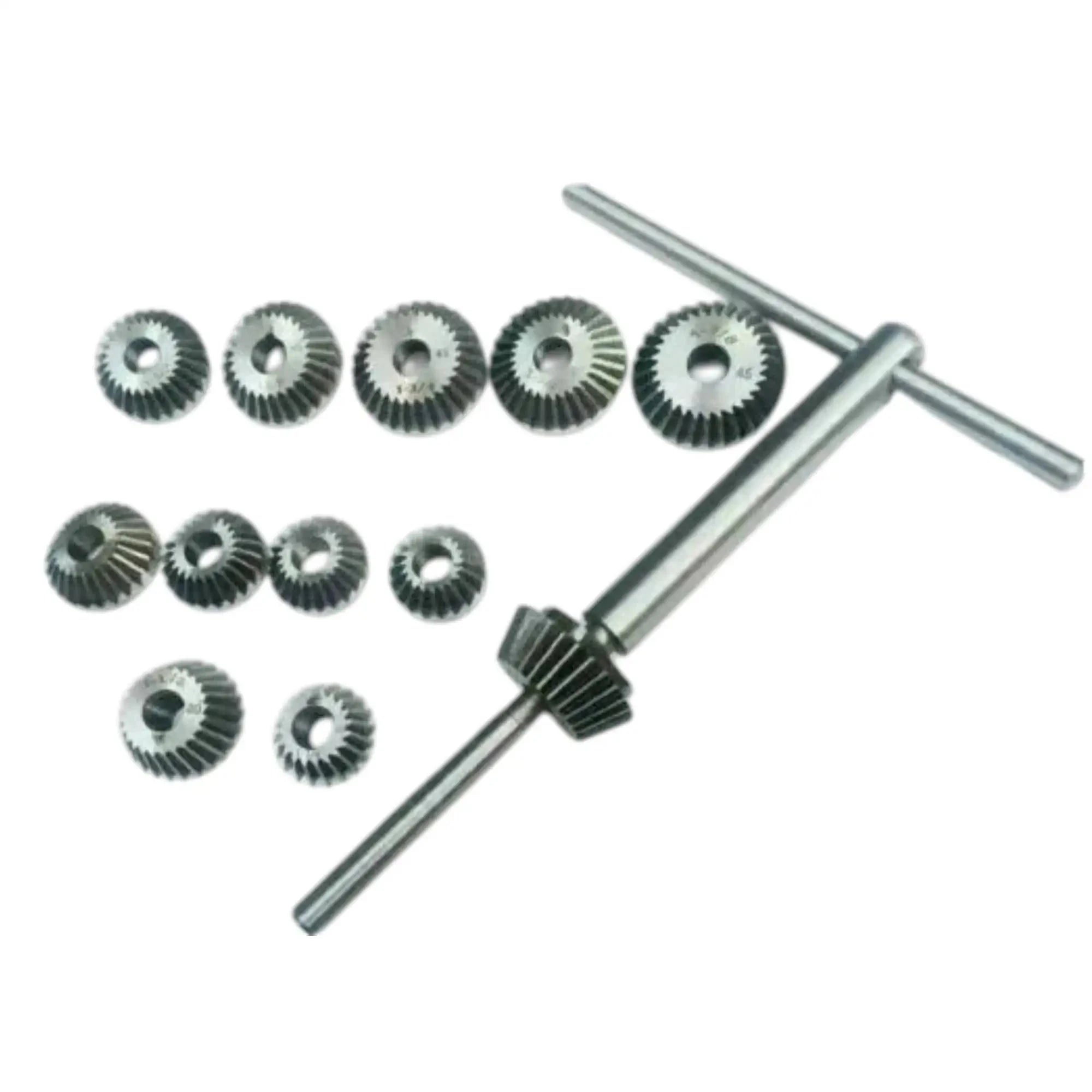 Valve seat cutter set with steel cutting heads and handle, ideal for automotive maintenance and repairs