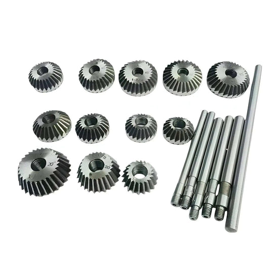 Valve seat cutter set with multiple steel cutting heads, sizes for precision valve seat machining