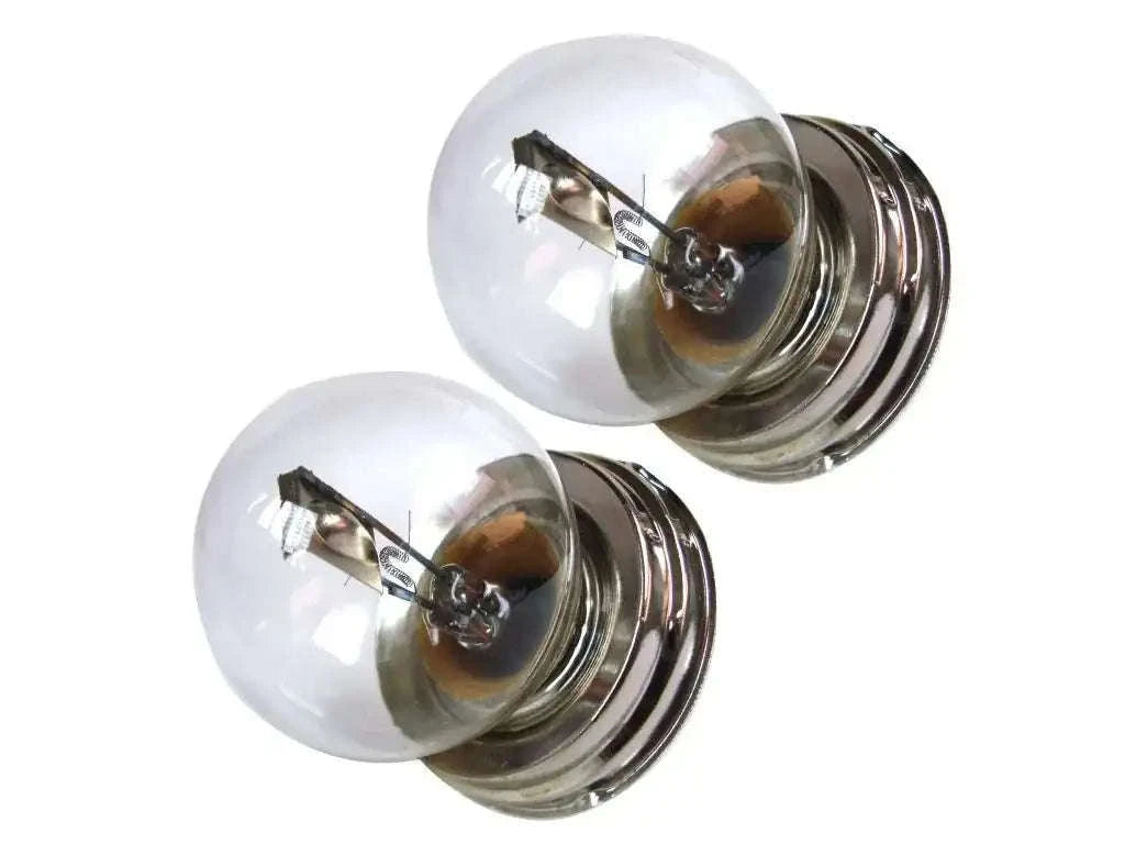 12V headlamp bulb with shield for cars and scooters, showing two glass bulbs with metal bases