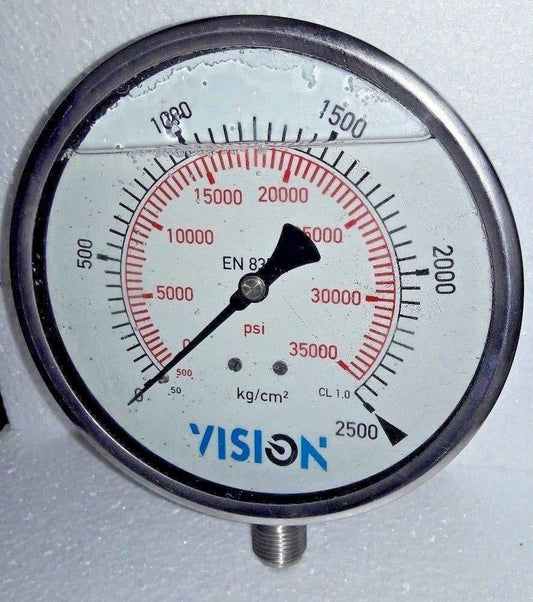 High pressure gauge dual scale 2500 psi, stainless steel housing, for industrial measurement applications