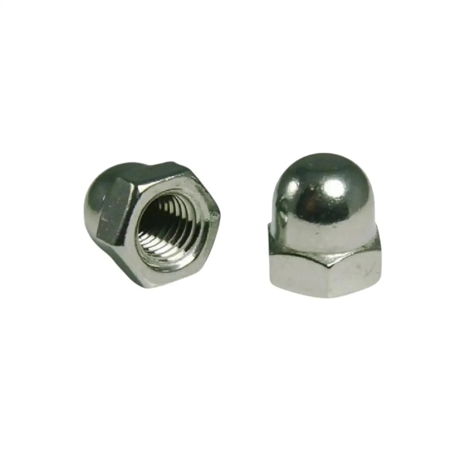 Chrome domed M8 nuts with rounded cap tops, hex base (2 pcs)