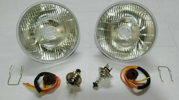 2 Lucas 700 Headlight 7" INCH 12V Conversion Lamp H4 Halogen Bulb 3 Pin Holder - StellerGear