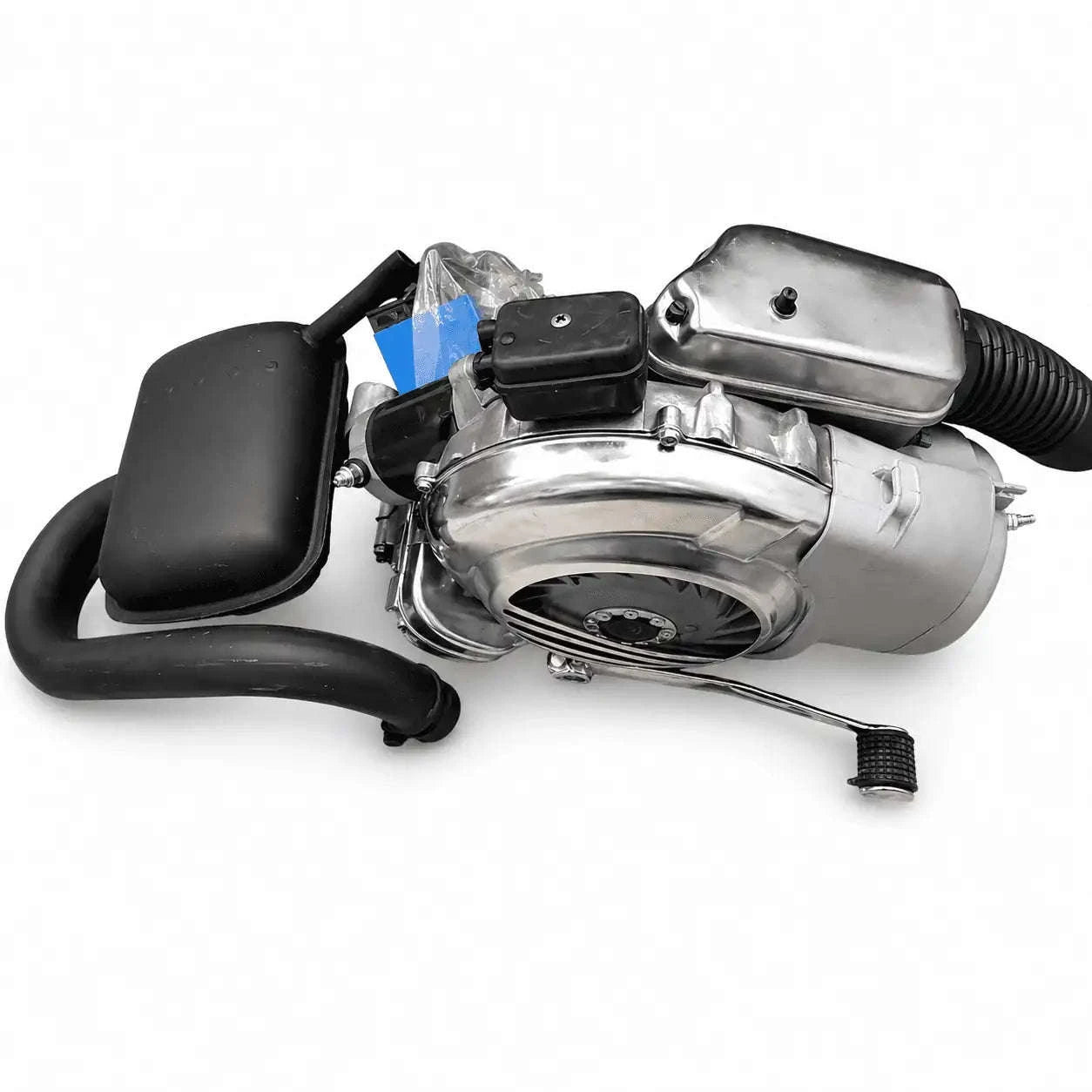 Remanufactured engine, black covers and silver exhaust housing