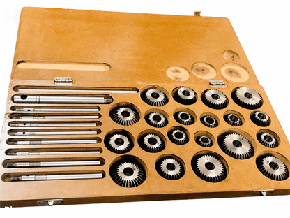 20 piece valve seat cutter set in wooden case with various sizes for precise machining applications