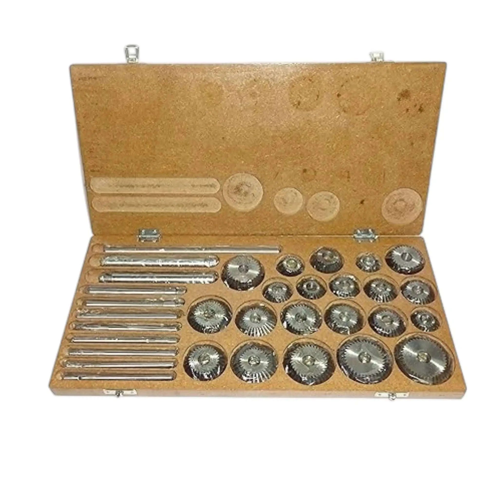 21-piece valve seat and face cutter set in metal, ideal for precision automotive repairs and vintage car maintenance