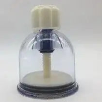 Single-cup rotary pump dispenser with clear reservoir and blue base