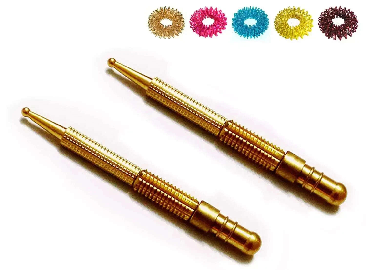 2pcs Sujok Acupressure Brass Roller Set with 5 Rings