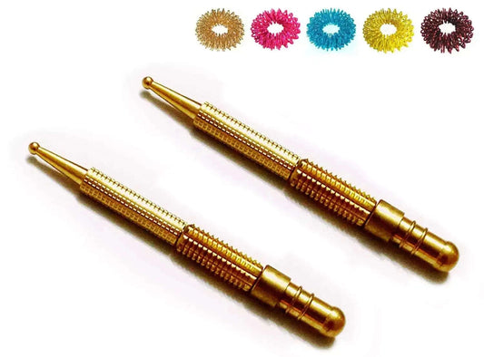 2pcs Sujok Acupressure Brass Metal Diagnostic Centre Roller Jimmys Set 5 Rings - StellerGear
