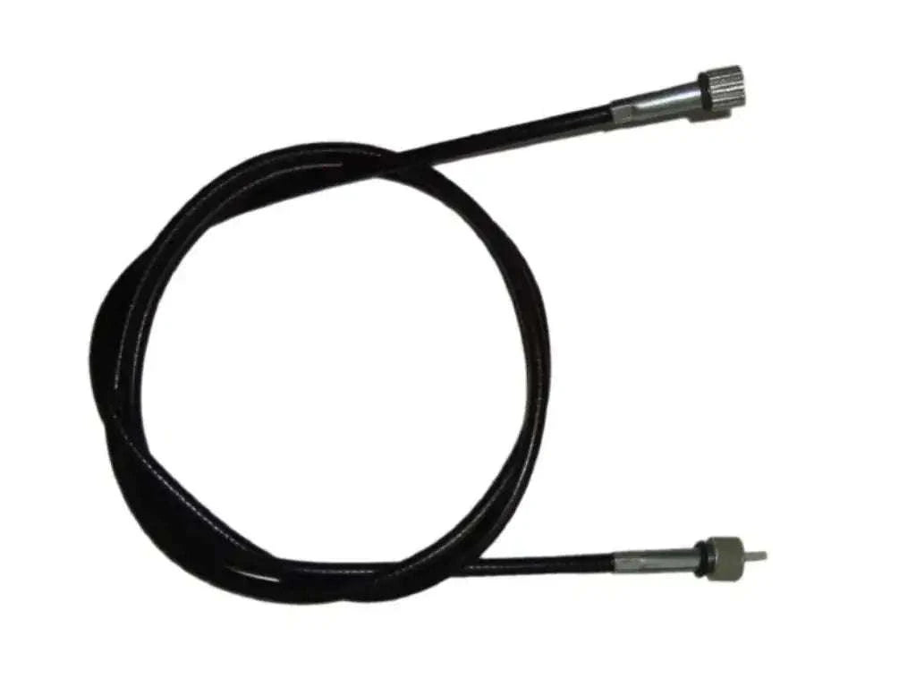 Speedometer cable with black housing and two metal end fittings