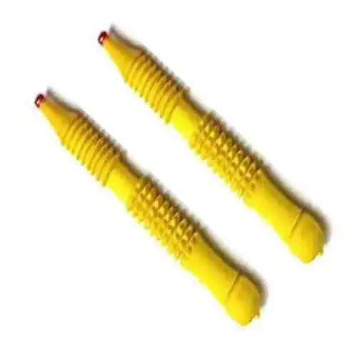 Acupressure finger massager rollers, yellow ridged wooden handles