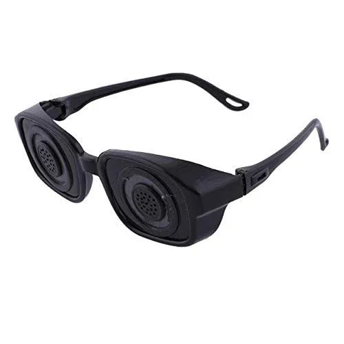 Acupressure magnetic spectacles with dark frame and round pressure nodes on temples