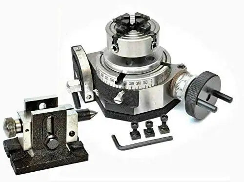 Tilting Rotary Table 4 with 65mm Mini Scroll Chuck Single Bolt Tailstock - StellerGear