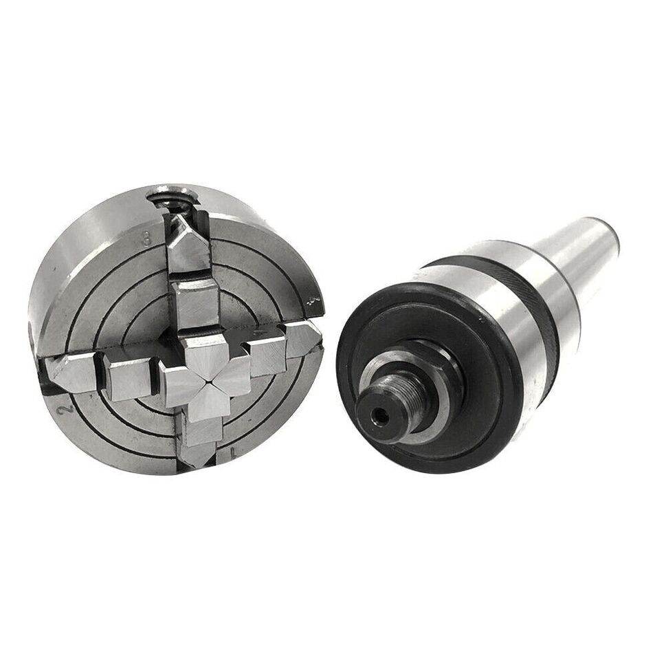M14X1 MT4 Shank Revolving Center with 4 jaw lathe chuck 70mm for precision machining and turning tasks