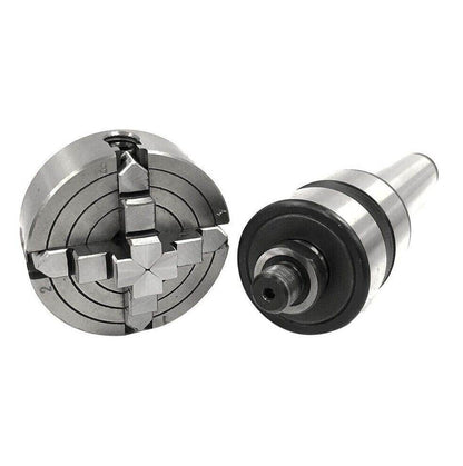 M14X1 MT4 Shank Revolving Center with 4 jaw lathe chuck 70mm for precision machining and turning tasks